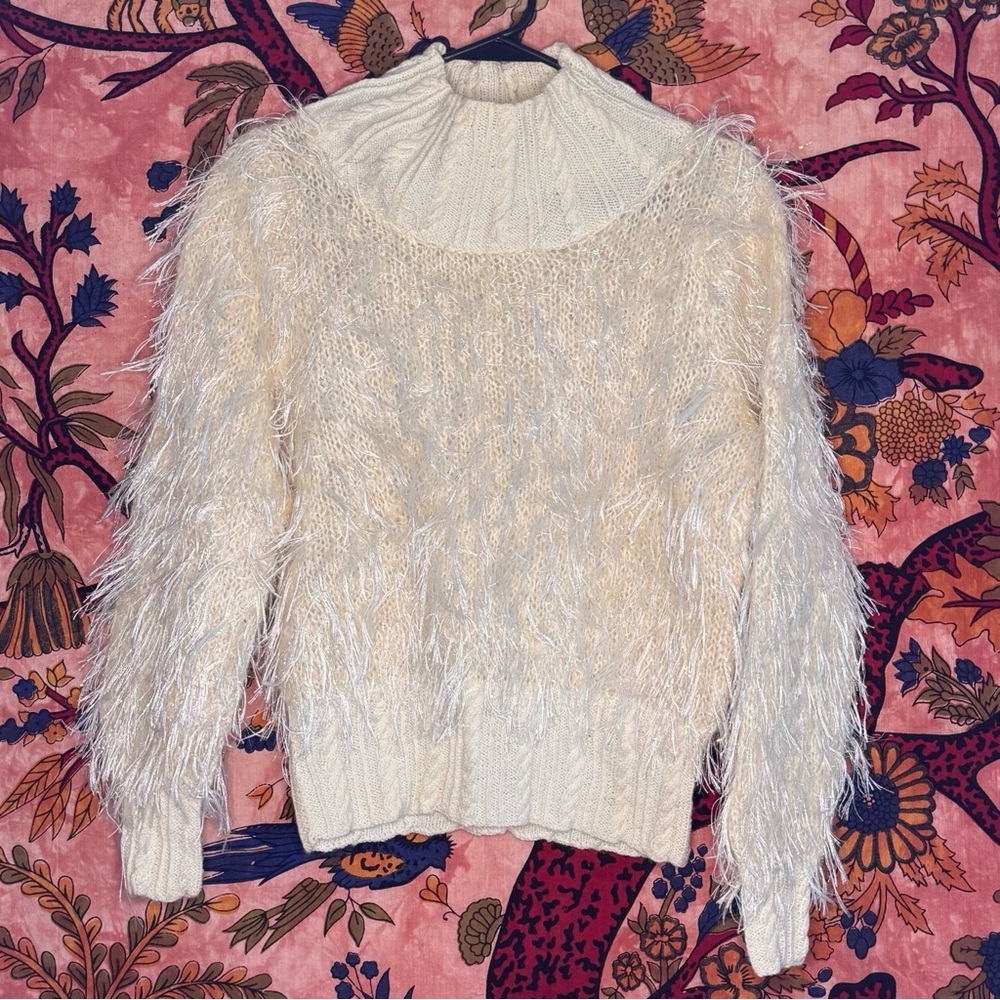 Fluffy, Sparkly, Vintage Cream Mohair Knit Sweater